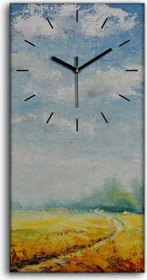 Produktbild von Wanduhr Uhr Wandbild Leinwand 30x60 Gemälde Wiese Wald Himmel Wolken Natur - schwarze Hände