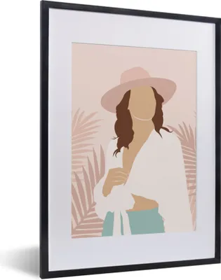 Produktbild von MuchoWow® Gerahmtes Poster Frau - Hut - Rosa 30x40 cm - Poster mit Schwarzem Bilderrahmen Wandposter Rahmen Foto Bilder - Wandposter Schlafzimmer