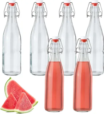 Produktbild von Glasflaschen, 500 ml - 6 kleine Flaschen zum Befüllen - Druckflasche zum Befüllen - Saftflasche für Öl - Essig - Saft und Limonade