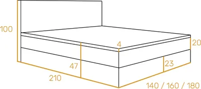 A diagram of a bed with dimensions indicated by lines and numbers.