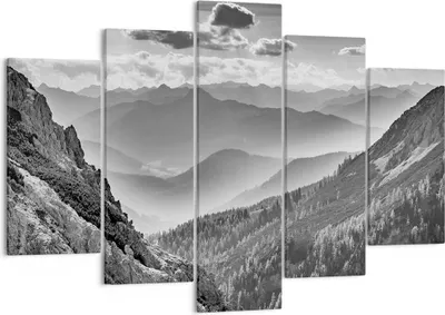 Produktbild von Bild auf Leinwand - Leinwandbild - 5 Teile - Schwarzweiß Landschaft Berge - 150x100cm - Wand Bild - Wanddeko - Wandbilder - Leinwanddruck - Bilder - Wanddekoration - Leinwand bilder - EA150x100-4560
