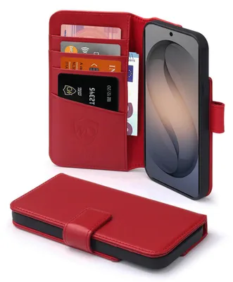 Produktbild von MobyDefend Hülle für Samsung Galaxy S26 - Premium Leder Klapphülle mit Kartenfächern und Standfunktion - Rot