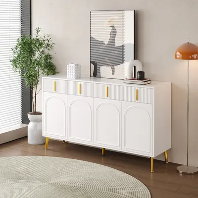 Produktbild von okwish Kommode Sideboard mit viel Stauraum, Schrank mit 4 Türen, 4 Schubladen, Schubladenschrank Anrichte für Wohnzimmer, 140*37,8*82 cm. , Weiß