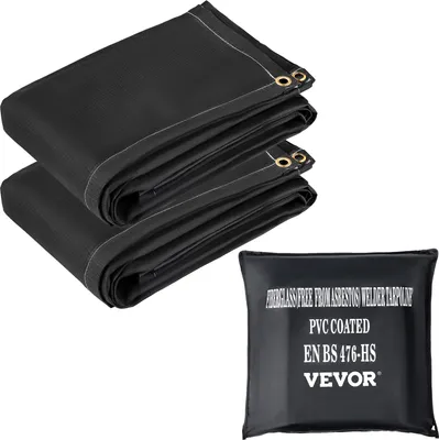 Image de VEVOR Couvertures anti-feu, paquet de 2, 1,8 x 3 m, couverture anti-feu, résiste jusqu'à 490 °C, noir, protection incendie d'urgence, matériau en fibre de verre, y compris 8 œillets en laiton