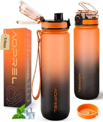 Productafbeelding van Drinkfles 1 liter - Met tijdmarkering - BPA-vrij Tritan
