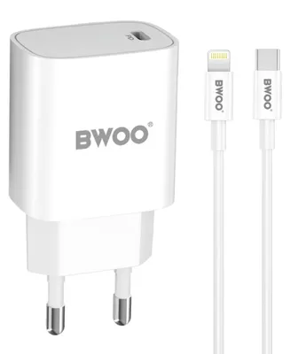 Image de Bwoo, chargeur USB-C 20W avec câble Lightning BWOO, Blanc
