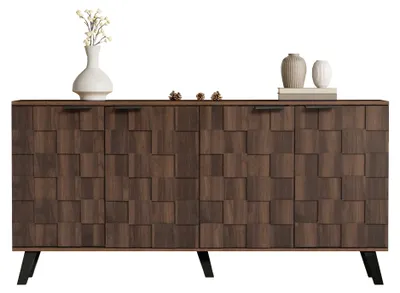 Produktbild von Moderner Sideboard mit 4 Türen in dunkler Holzmaserung, 160,5 x 35,5 x 78 cm