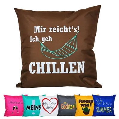 Produktbild von JACK 50x50cm Motiv Outdoor Lounge Kissen Dekokissen inkl. XXL-Füllung Wasserabweisend Sitzkissen Garten Stuhl Lotus Effekt lustig, Farbe:Chillen