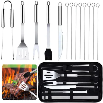 Immagine prodotto di Omgoods - Set da barbecue da 13 pezzi con utensili in acciaio inossidabile