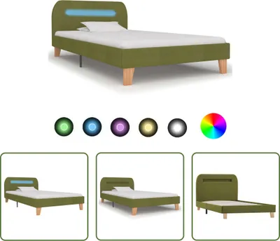 Image de The Living Store Cadre de lit avec LED Vert Tissu 90x200 cm