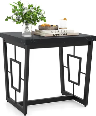 Image de Table d'appoint carrée COSTWAY, table basse aspect marbre et structure métallique, table de chevet avec base en forme de H, design moderne, mini table, noir