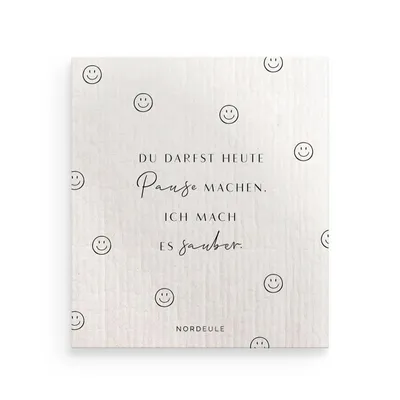 Produktbild von NORDEULE® Schwammtücher 3 STÜCK Mach Pause Weiß | Reinigungstücher mit witzigem Spruch | ideal für Zuhause oder Geschenk zu Weihnachten Geburtstag