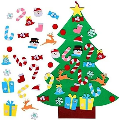 Produktbild von Filz Weihnachtsbaum Set 3.2FT mit 26 Stück Abnehmbaren Ornamenten, DIY Weihnachtsbäume Filz Home Tür Wand Weihnachten Dekoration