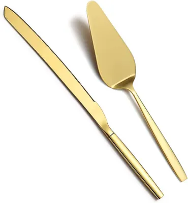 Produktbild von Gold Tortenheber und Kuchenmesser Set für Hochzeit und Geburtstag