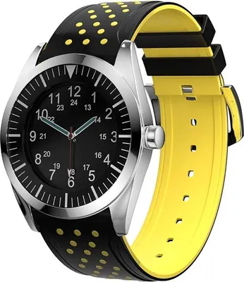 Image de BRACELET DE MONTRE EN SILICONE NOIR ET JAUNE, UNIVERSEL, ÉTANCHE, 20 mm