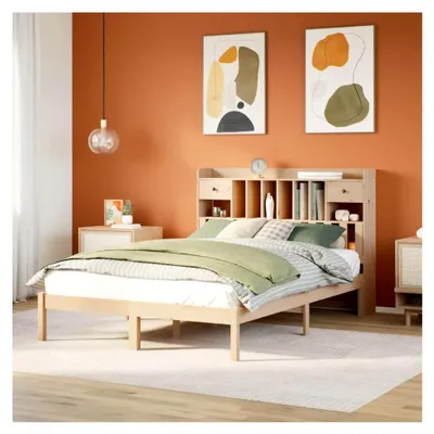 Produktbild von Bücherregal Bett ohne Matratze 140x200 cm aus massivem Kiefernholz