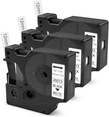 Imagen del producto de Cinta para etiquetas compatible con D1, de 12 mm x 7 m, en blanco y , para etiquetado