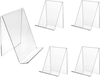 Imagen del producto de Soportes para libros estándar - Fabricados en acrílico - Ideales para exhibir libros - Diseño inclinado - Juego de 5 unidades - Transparente