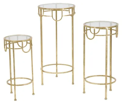 Produktbild von 3er-Set Runde Gold Blumenständer aus Goldeisen und Glas