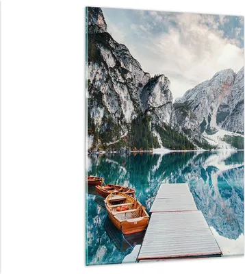 Produktbild von Bilder auf glas - Einteilig - Boote Berge Hafen - 80x120cm - Glasbilder - Wandbilder - Bilder - zum Aufhängen bereit - Wanddekoration aus Glas - Glas Bilder - Wandbild auf Glas - GPA80x120-5068