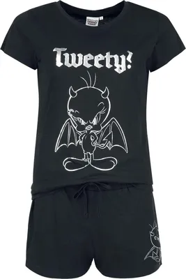 Produktbild von Looney Tunes Schlafanzug Damen Tweety schwarz M