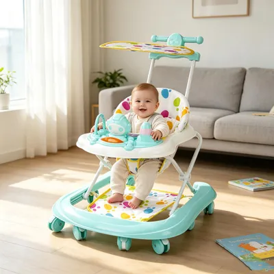 Produktbild von 4in1 Lauflernhilfe Babywalker Kinderwagen Babywippe mit Spielset und Musik,Faltbarer Lauflernwagen mit Schiebegriff für ab 6 Monaten