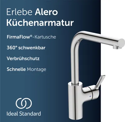 Produktbild von Ideal Standard Alero Küchenarmatur, Auslaufhöhe 295 mm, 360° schwenkbar – Chrom