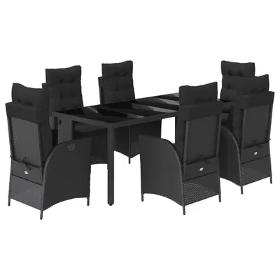 Produktbild von vidaXL 7-tlg. Garten-Essgruppe mit Kissen Schwarz Poly Rattan