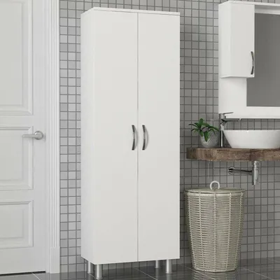 Image de Vincent - Armoire 2 Portes, 59x162h cm Blanc, 5 Étagères