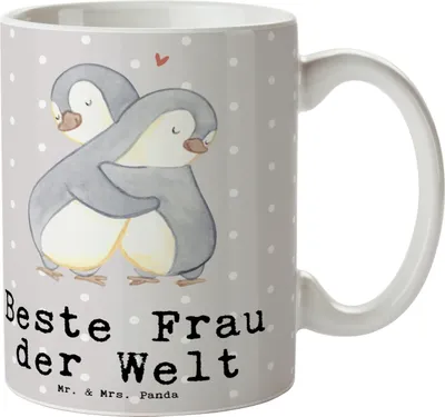 Produktbild von Mr. & Mrs. Panda Tasse Pinguin Beste Frau der Welt - Grau Pastell - Geschenk, Braut, Freundin, Teetasse, Kaffeebecher, Ehe, Geschenkidee, Ehefrau, haferl, schöne, Pott