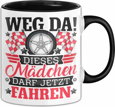 Produktbild von Führerschein Bestanden Geschenk Tasse Bestandener Führerschein Weg Da Dieses Mädchen Darf Jetzt Fahren Motorrad Fahrschule Kaffee-Becher (Schwarz)