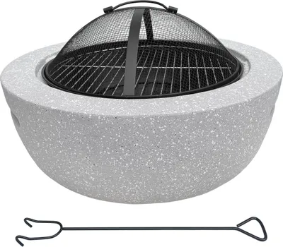 Produktbild von Feuerschale 2-in-1 in Granit-Optik | ca. Ø 60 cm | inkl. Grillrost, Schürhaken & Funkenschutz | als Grill oder Feuerkorb für den Garten nutzbar | moderne Feuerstelle zum Kochen und Chillen