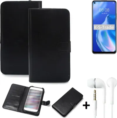 Produktbild von K-S-Trade Wallet Case Handyhülle kompatibel mit Huawei P40 lite 5G Schutzhülle Flip cover Flipstyle Tasche Hülle Flipcover Slim Bumper schwarz + in