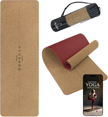 Obrázok produktu pre Joga podložka z korku s vrstvou TPE, rozmer 183 x 61 x 0,6 cm, vrátane transportnej tašky