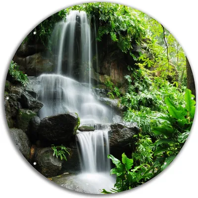 Produktbild von Wallario rundes Outdoor-Poster für Garten oder Balkon, Motiv Sturzbach im Grünen, 60 cm Durchmesser