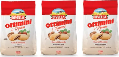 Produktbild von Divella i Ripieni Cuor di Nocciola Biscotti Ripieni con Crema alla Nocciola Kekse gefüllt mit Haselnusscreme 3x 300g + Italian Gourmet polpa 400g