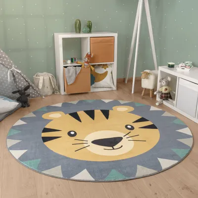 Immagine prodotto di Tappeto per bambini Camera per bambini Rotondo Lavabile fino a 30 gradi Testa di leone Testa di orso Dimensioni 160 cm Rotondo