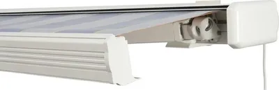 Produktbild von SOLUNA Kassettenmarkise Exquisit 4x3,5 Stoff Dessin 7109 Gestell RAL 9010 reinweiß Antrieb rechts inkl. Motor und Wandsc