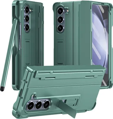 Produktbild von Handyhülle für Samsung Galaxy Z Fold 5 mit Pen, Scharnierschutz Hart Robuste Stoßfest Hülle mit Displayschutzfolie Grün