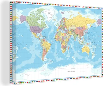 Obrázek produktu pro OneMillionCanvasses® - Plátno - Mapa světa - Vlajka - Politika, nástěnná malba, nástěnné dekorace obrázky do obývacího pokoje, 60x40cm