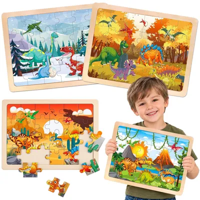 Imagen del producto de Rompecabezas de dinosaurio de madera para niños