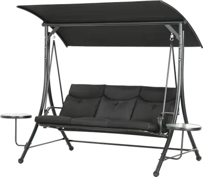 Produktbild von Hollywoodschaukel, Schaukelbank, 3-Sitzer Gartenschaukel mit verstellbarem Sonnendach, 278 x 135 x 177 cm, Schwarz