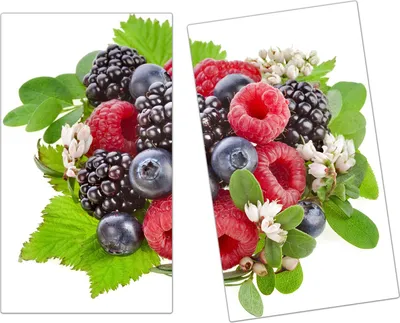 Produktbild von Spritzschutz Herdabdeckplatte Schneidebrett aus Glas Beeren mit Blumen 2-Teilig (60x52cm)