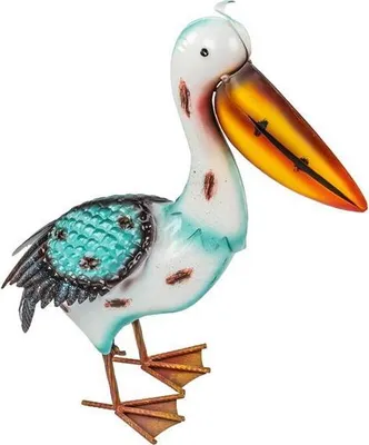 Produktbild von kamelshopping Gartenfigur Pelikan aus Metall, ca. 40 cm hoch, modern, handbemalt, detailreiche Gestaltung, witterungsbeständig, rostschutzlackiert, verschiedene Modelle