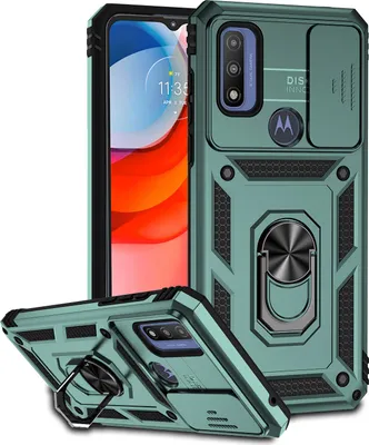 Produktbild von Motorola G Pure Hülle mit Schiebe Kamera Schutz und Ringhalter Ständer Robust Rüstung Schutzhülle für Motorola G Pure Grün