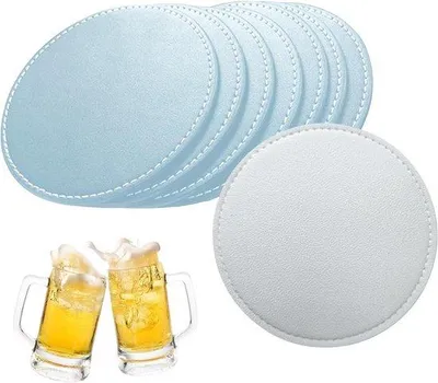 Image de Sous-verres antidérapants en cuir argenté bleu clair pour verres à bière, lot de 10