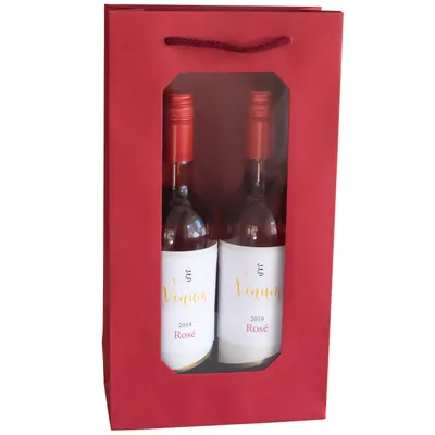 Produktbild von 10 x PresentFill® Flaschentasche 2er Geschenktüte mit Fenster Bordeaux