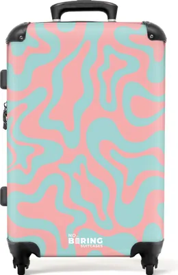 Produktbild von NoBoringSuitcases.com® Großer Koffer - Rosa mit blauem abstraktem Muster - Kombinationsschloss TSA - Hartschalen Trolley 4 Rollen - 72 liter - Reisekoffer - 66 cmKoffer Mittelgroß 67x43x25 cm, 72L,