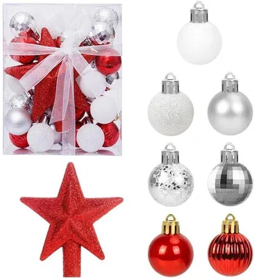 Immagine prodotto di 30 decorazioni natalizie in plastica per albero di Natale - diametro 3 cm - addobbi natalizi