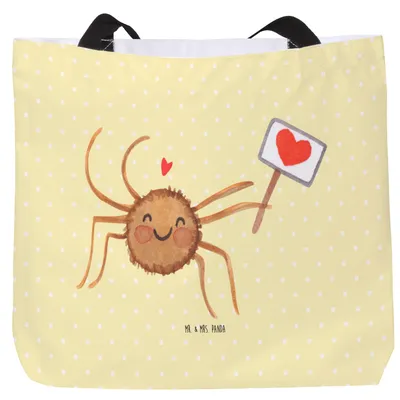 Produktbild von Mr. & Mrs. Panda Shopper Spinne Agathe Motivation - Gelb Pastell - Geschenk, Liebe, Tote Bag, Glück, Dankeschön, Schultasche, Tasche, Beutel, Reisetasche, Vertrauen